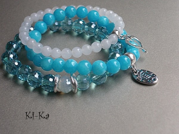 TURQUOISE AND WHITE -BRANSOLETKI