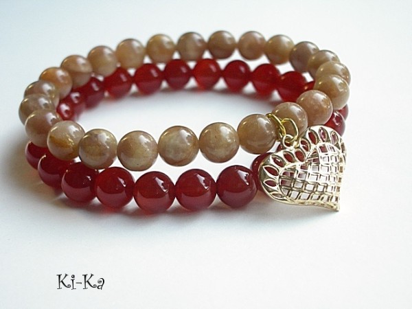 DUO - KARNEOL I KAMIEŃ SŁONECZNY - BRANSOLETKI