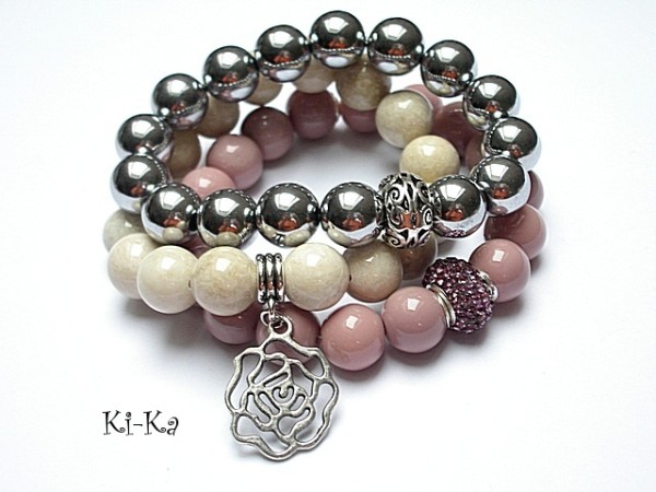 Antique pink, creme and silver set