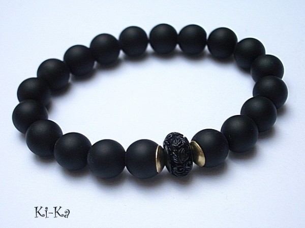 Black matt and coral - bransoletka