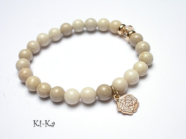 Ecru flower & Swarovski - bransoletka