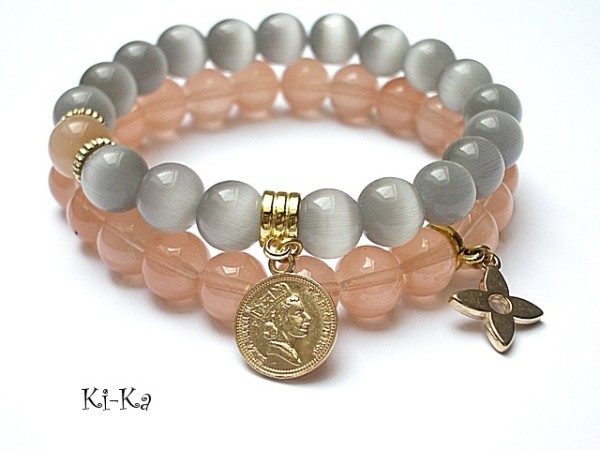 Brzoskwiniowo - szare duo