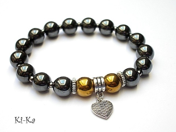 Hematite graphite and gold - bransoletka
