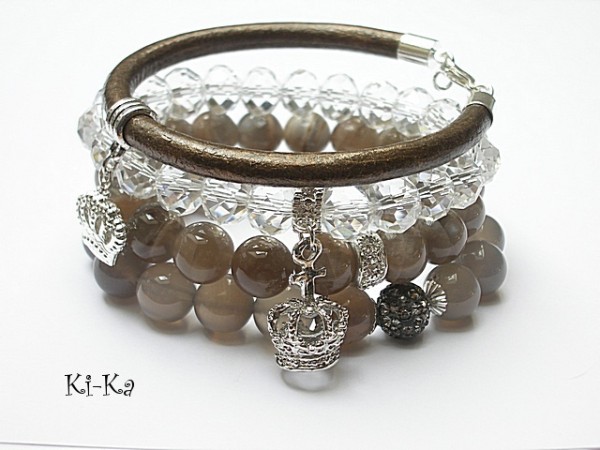 Brown, grey and white set - bransoletki