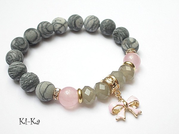 Grey and pink bow /06-2014/ - bransoletka