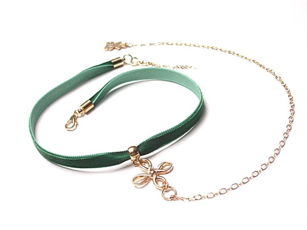 CHOKER - green/smycz/miś
