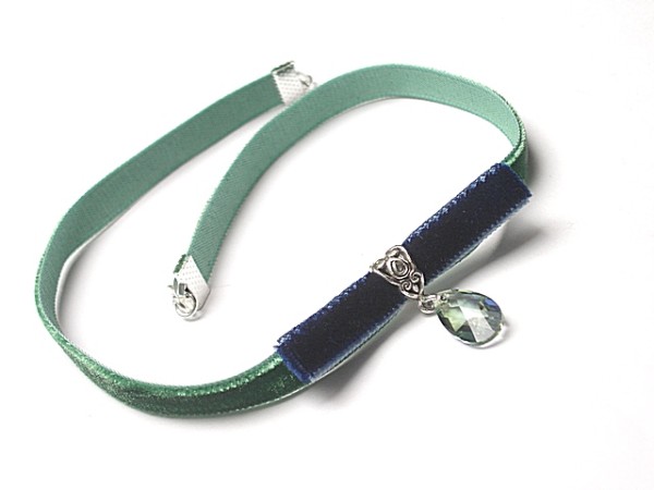 Choker - bow /green - navy/ - naszyjnik
