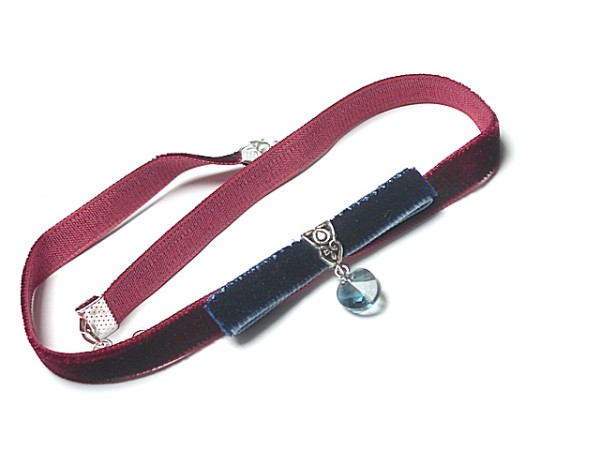 Choker - bow /burgund, navy/ - naszyjnik