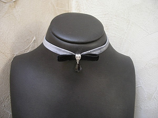 Choker - bow /grey black/ - naszyjnik