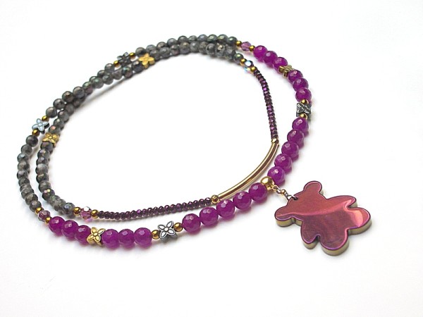 Alloys Collection - miś /purple/ - naszyjnik