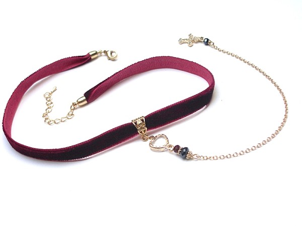 Choker /smycz/ burgund cross - naszyjnik