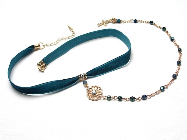 Choker /smycz/ petrol / cross - naszyjnik