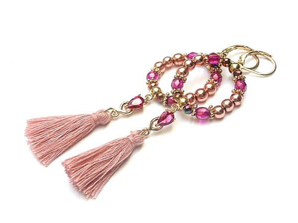 Wianki boho /rose gold and ruby/ - kolczyki