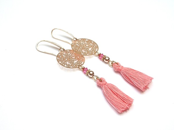 BOHO - rose gold rosette /eozyna/ - kolczyki