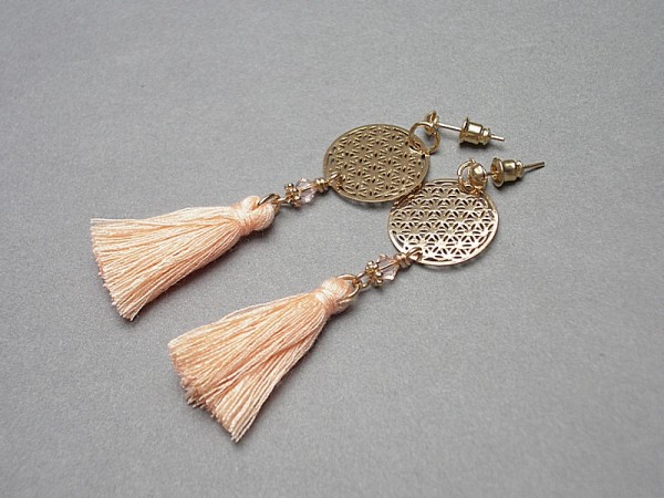 BOHO - rose gold rosette /peach/ - kolczyki
