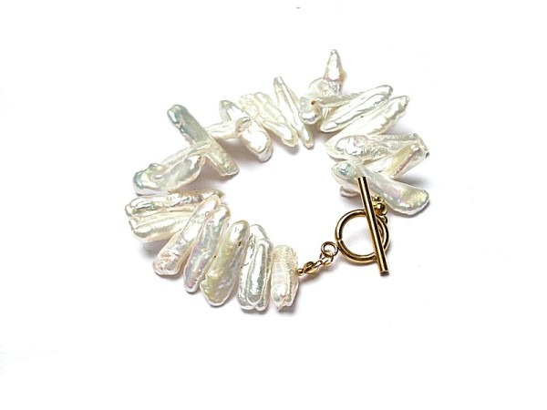 Pearls /white/ perły naturalne biwa-bransoletka