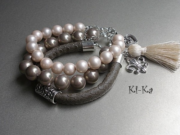 PEARLS AND LEATHER SET - BRANSOLETKI