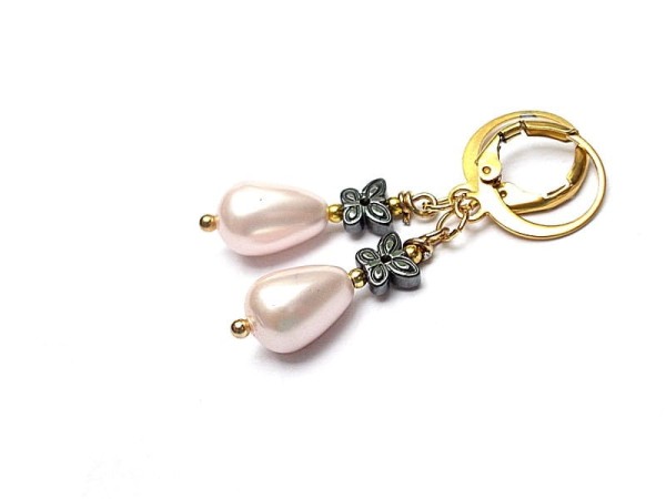 Pearls pink and butterfly graphite - kolczyki
