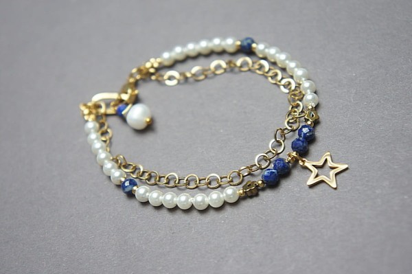 Pearls /white/ and lapis lazuli - bransoletka