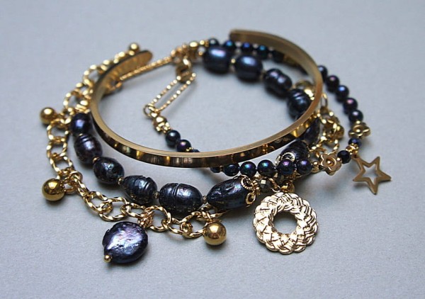 Zestaw bransoletek Perły granatowe - Szlachetna kolekcja