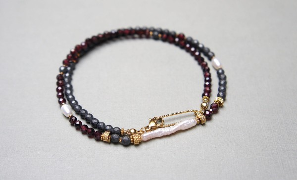 Granaty, perły i hematyt /choker / 12.03.25 - Szlachetna kolekcja