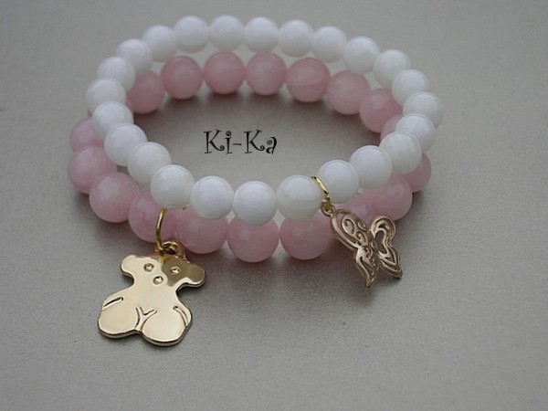 WHITE BUTTYERFLY AND PINK BEAR- BRANSOLETKI